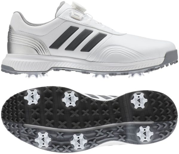 adidas CP Traxion BOA Golf Shoes - White Grey Silver For Sale