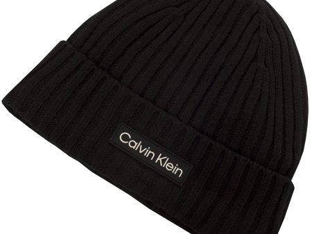 Calvin Klein Chunky Knit Badge Beanie - Black Fashion