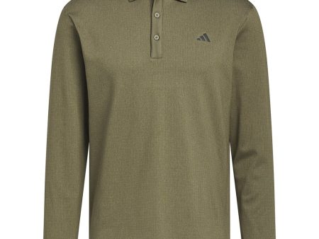 adidas Essentials Heathered Long Sleeve Polo Shirt - Olive Strata Melange Fashion