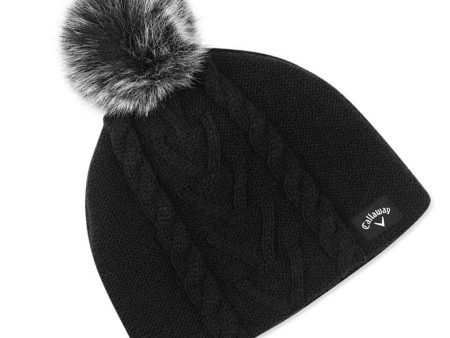 Callaway Ladies Winter Pom Pom Beanie Hat - Black For Cheap