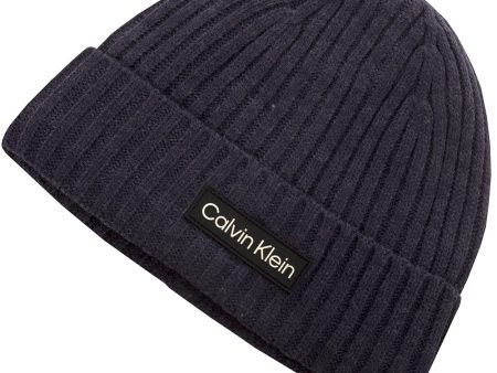 Calvin Klein Chunky Knit Badge Beanie - Peacoat Marl Online now