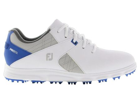 FootJoy Pro SL Spikeless Junior Shoe- White Grey Royal Blue Sale