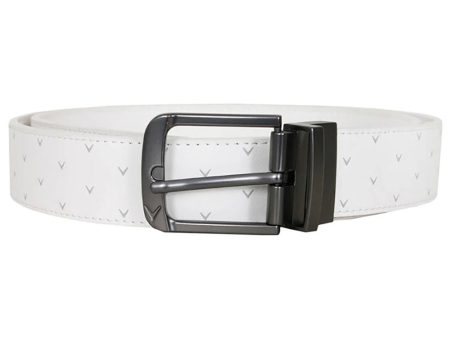 Callaway Chev Print Leather Belt - Bright White on Sale