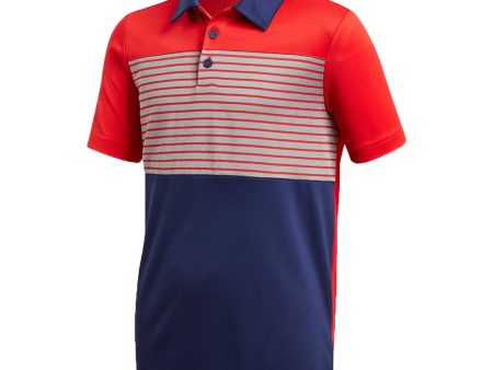 adidas Golf Engineered Stripe Junior Polo Shirt - Dark Blue Red Supply