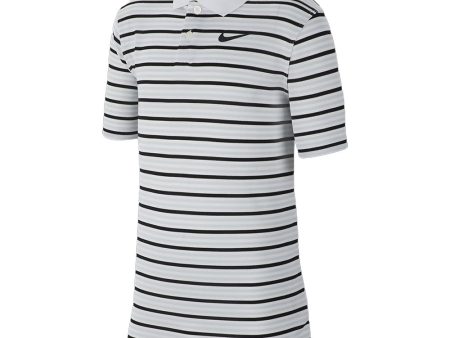 Nike Dri-FIT Victory Striped Junior Boys Polo Shirt - White Pure Platinum Black on Sale