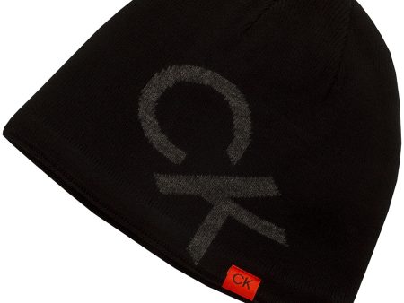 Calvin Klein Large Monogram Reversible Beanie - Black Sale